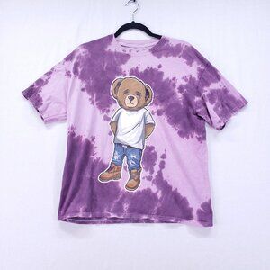 Vibes Tie Dye Shirt Size M Purple Graphic Print Teddy Bear